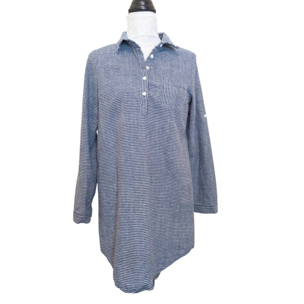 Doe & Rae Stripe Nautical Cotton Tunic Mini Dress Shift Long Sleeve Size Large